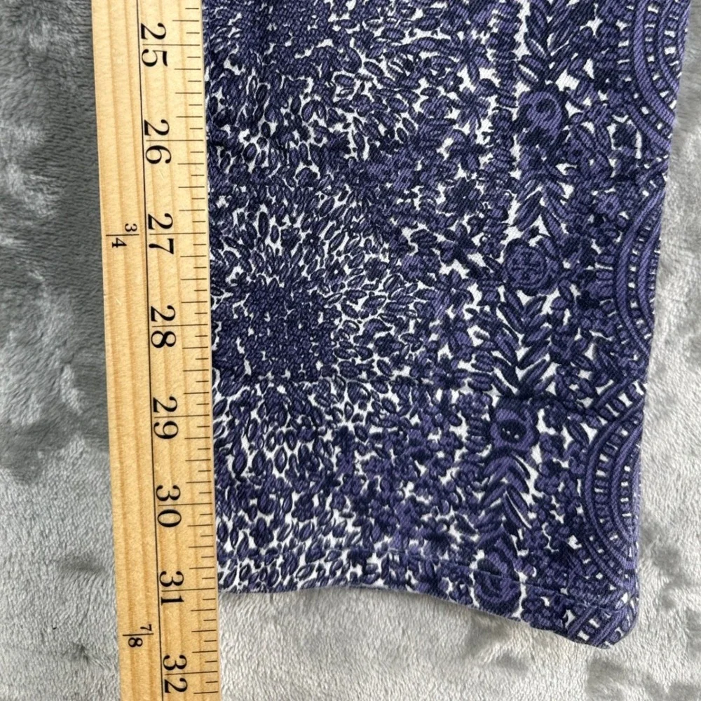 Tory Burch Ivy Super Skinny Jeans Purple White Mandala Print Stretch Denim 28